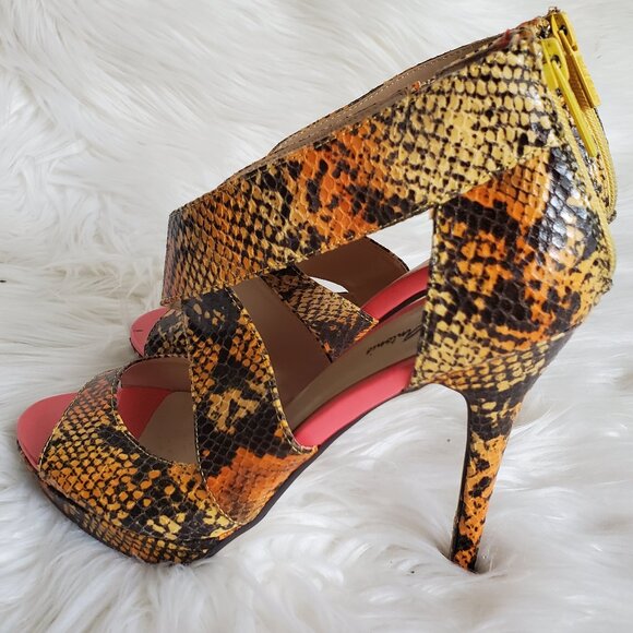 Michael Antonio Reptile Print Open Toe Back Zip Stiletto SZ 7.5 - Picture 5 of 13